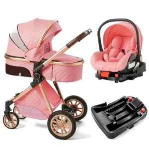 Luxurious baby stroller with baby carrier and detachable bassinet for newborns